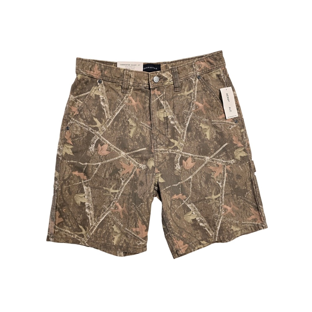 Aeropostale Mens Carpenter Shorts 8 Inseam Camo Leaf Print Brown Green Size S